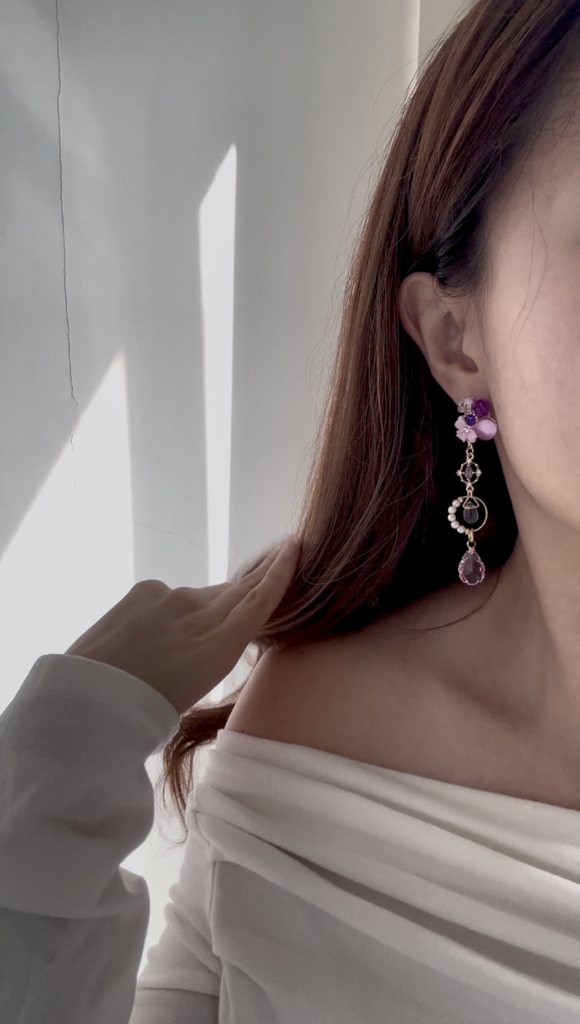 紫花漸變水晶耳環💜