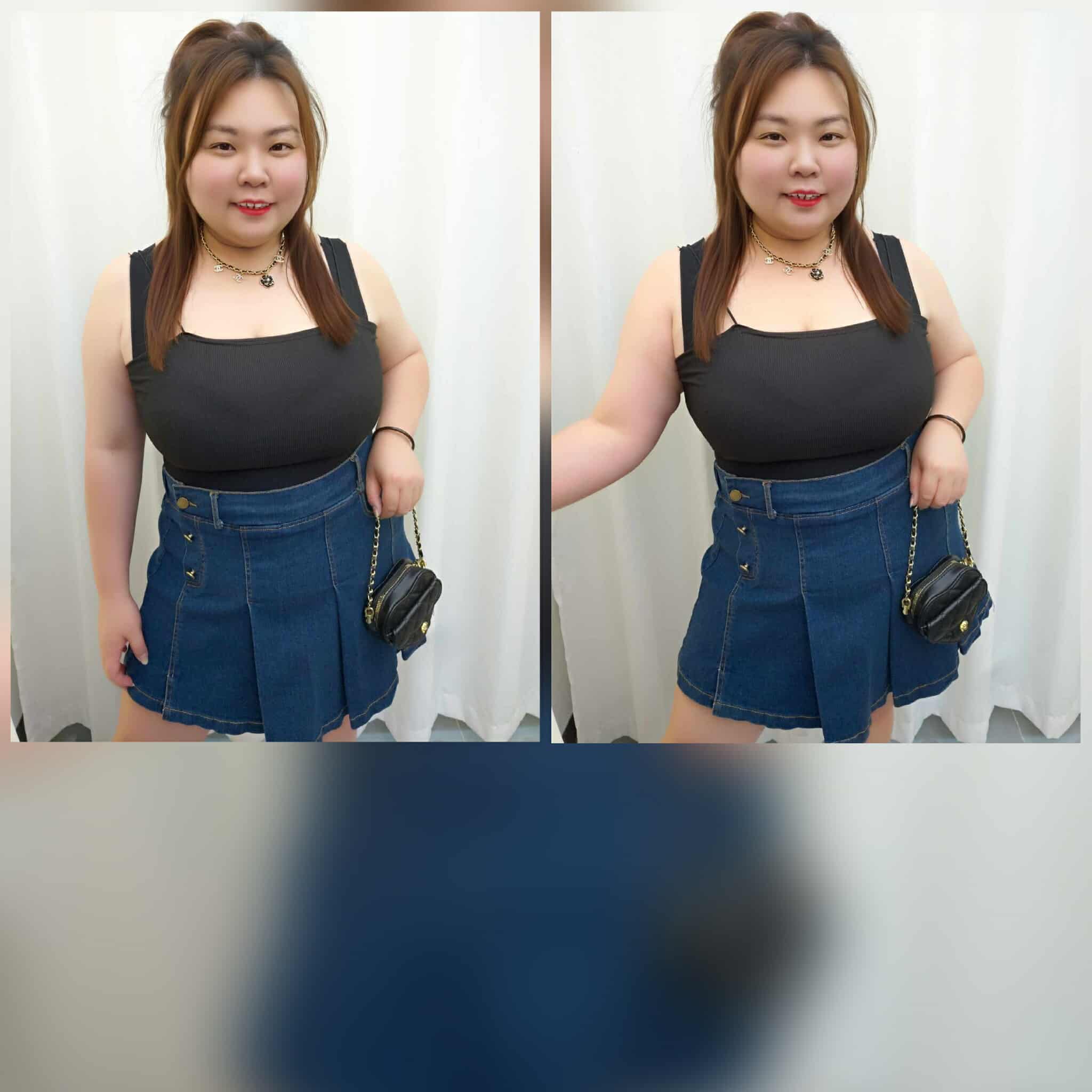 TW#1646 拼大百褶设计牛仔裤裙