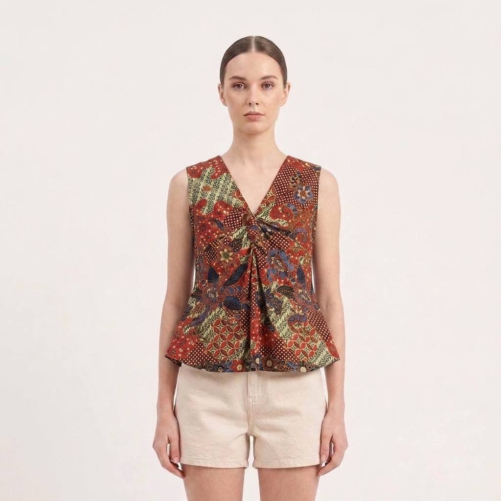 T3430 - Knotted Sleeveless Batik Top 