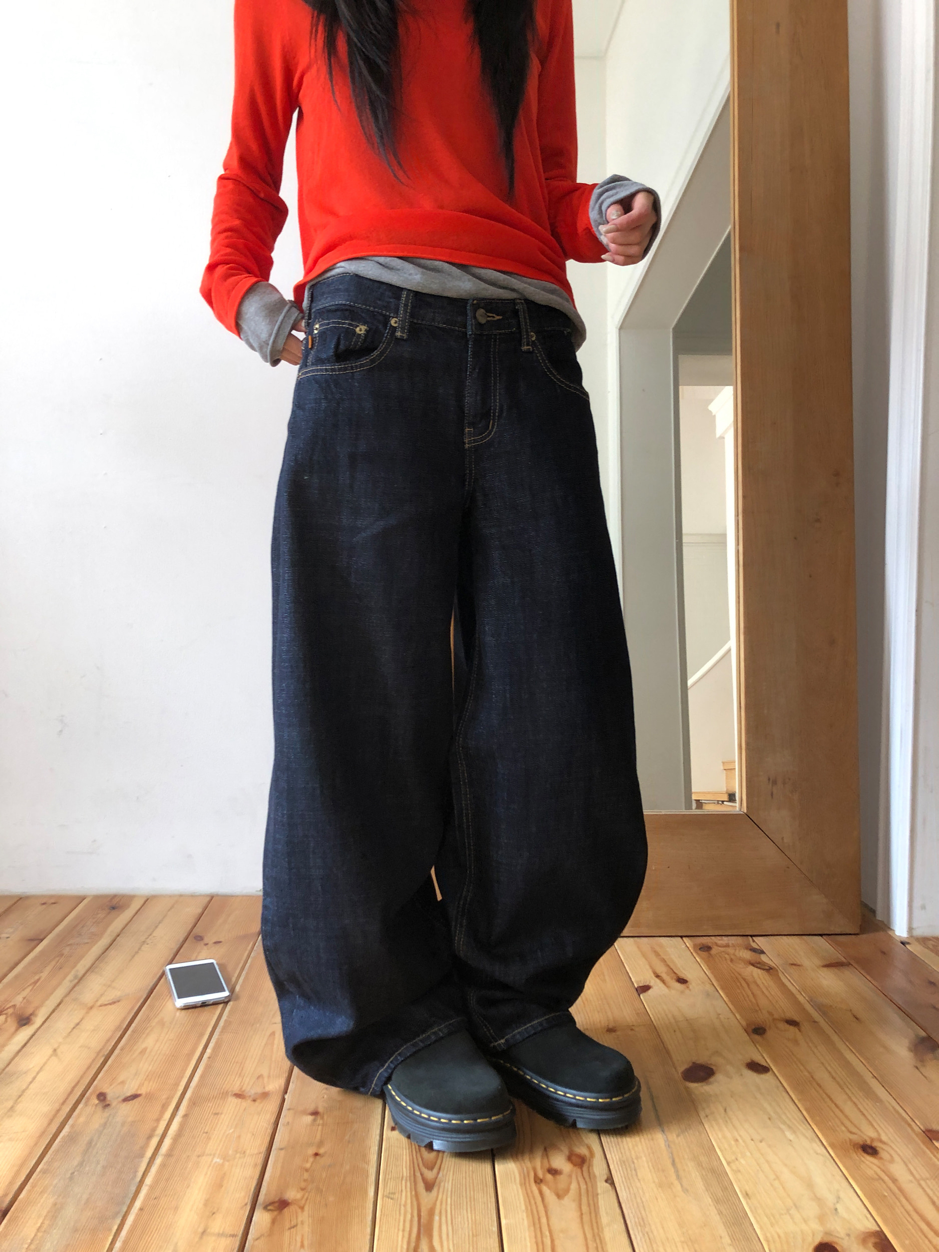 Raw Low Wide Denim Pants