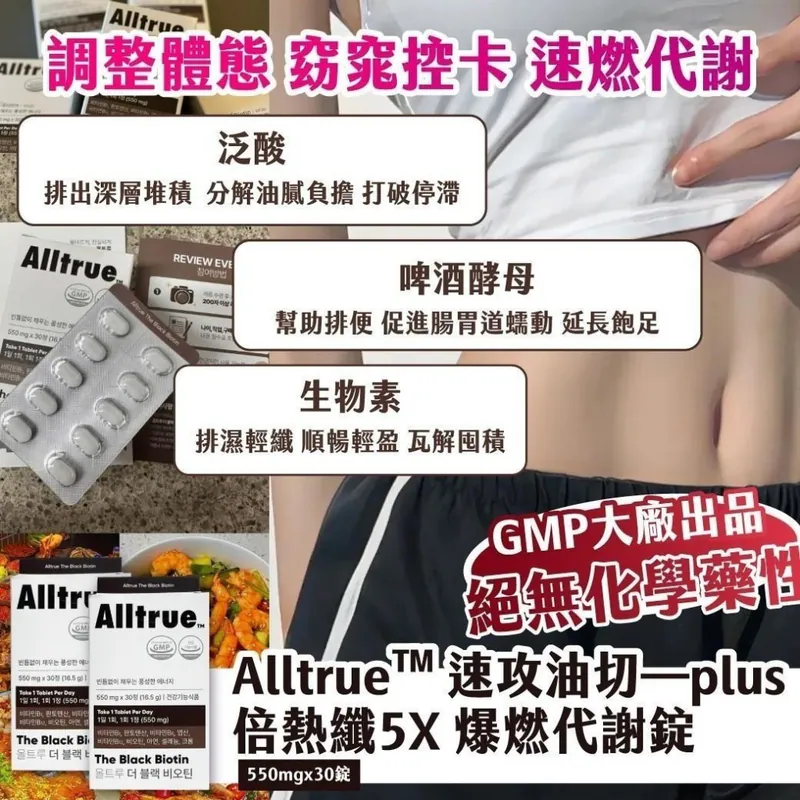 ⏰27/3 Alltrue™ 速攻油切 — Plus 倍熱纖 5X 輕體代謝錠 (團購約8月初到港)