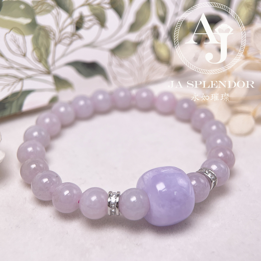 FBG26-H18 天然翡翠A玉-冰種紫羅蘭路路通拼粉色翡翠手串（旺人緣）