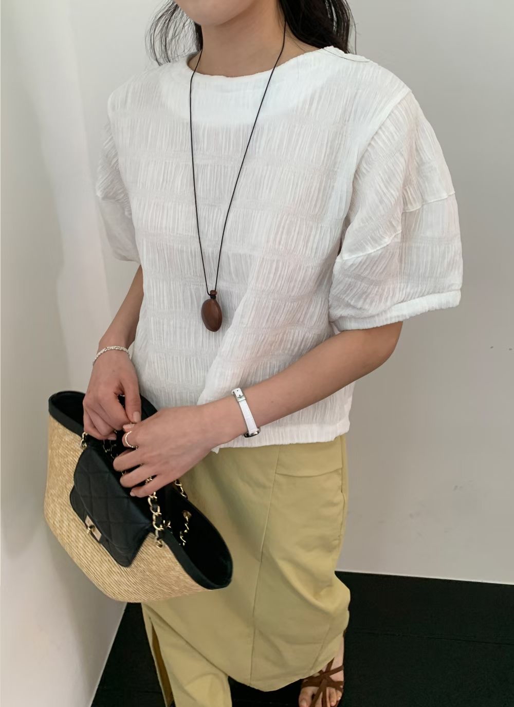 皺布燈籠袖上衣