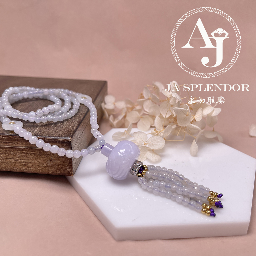 JN-H25-785 天然翡翠A玉 華麗冰紫回紋珠順利串串金項鏈