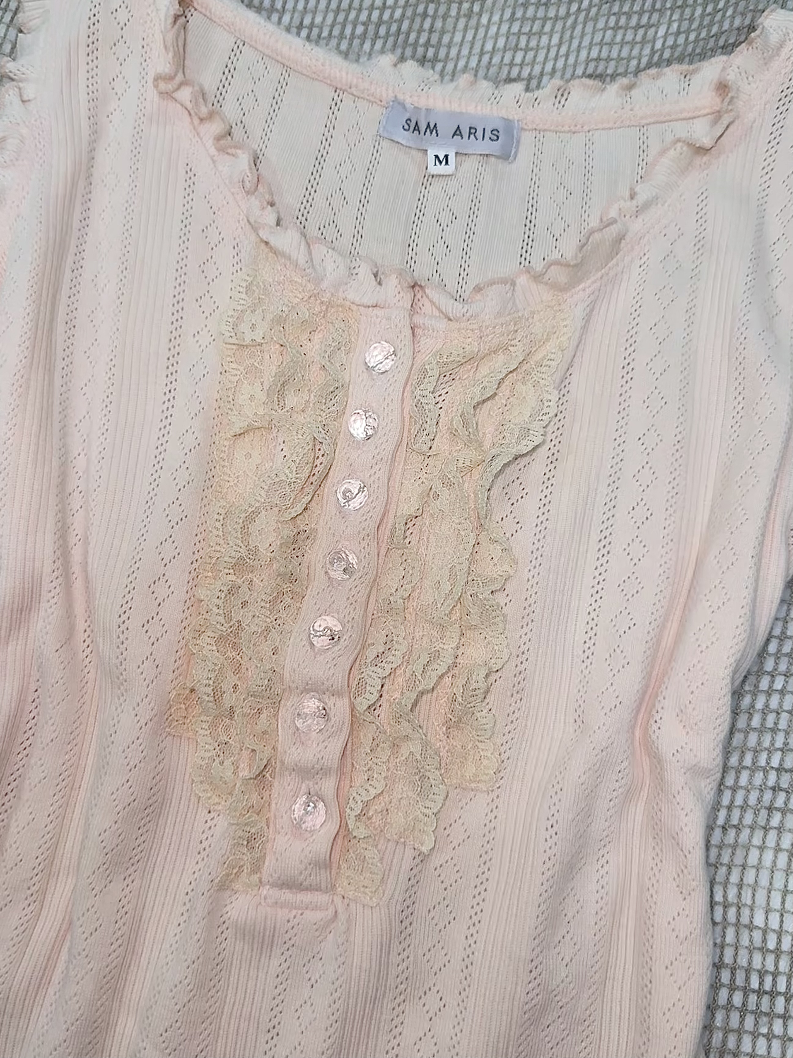 Sweet Apricot Mist Pointelle Knit Top