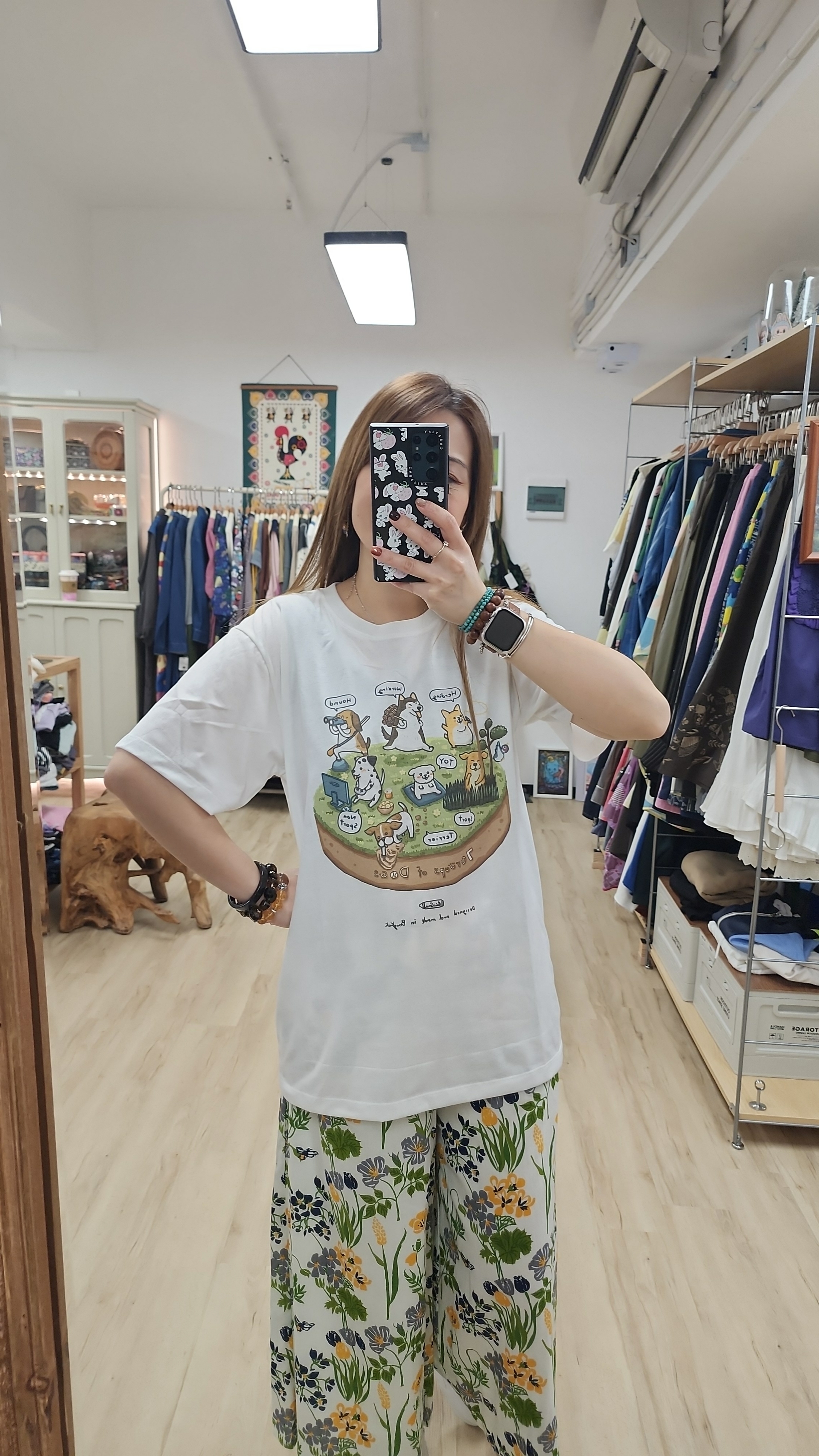 泰國白拼狗狗印圖Tee