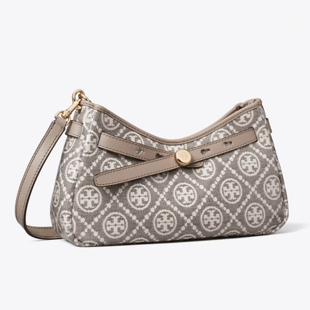 TORY BURCH T-MONOGRAM COATED JACQUARD ROMY ZIP-TOP CROSSBODY BAG