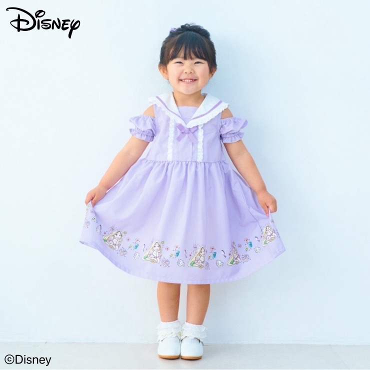 🇯🇵限時預訂 日本直送🇯🇵長髮公主印花荷葉邊水手領露肩連身裙