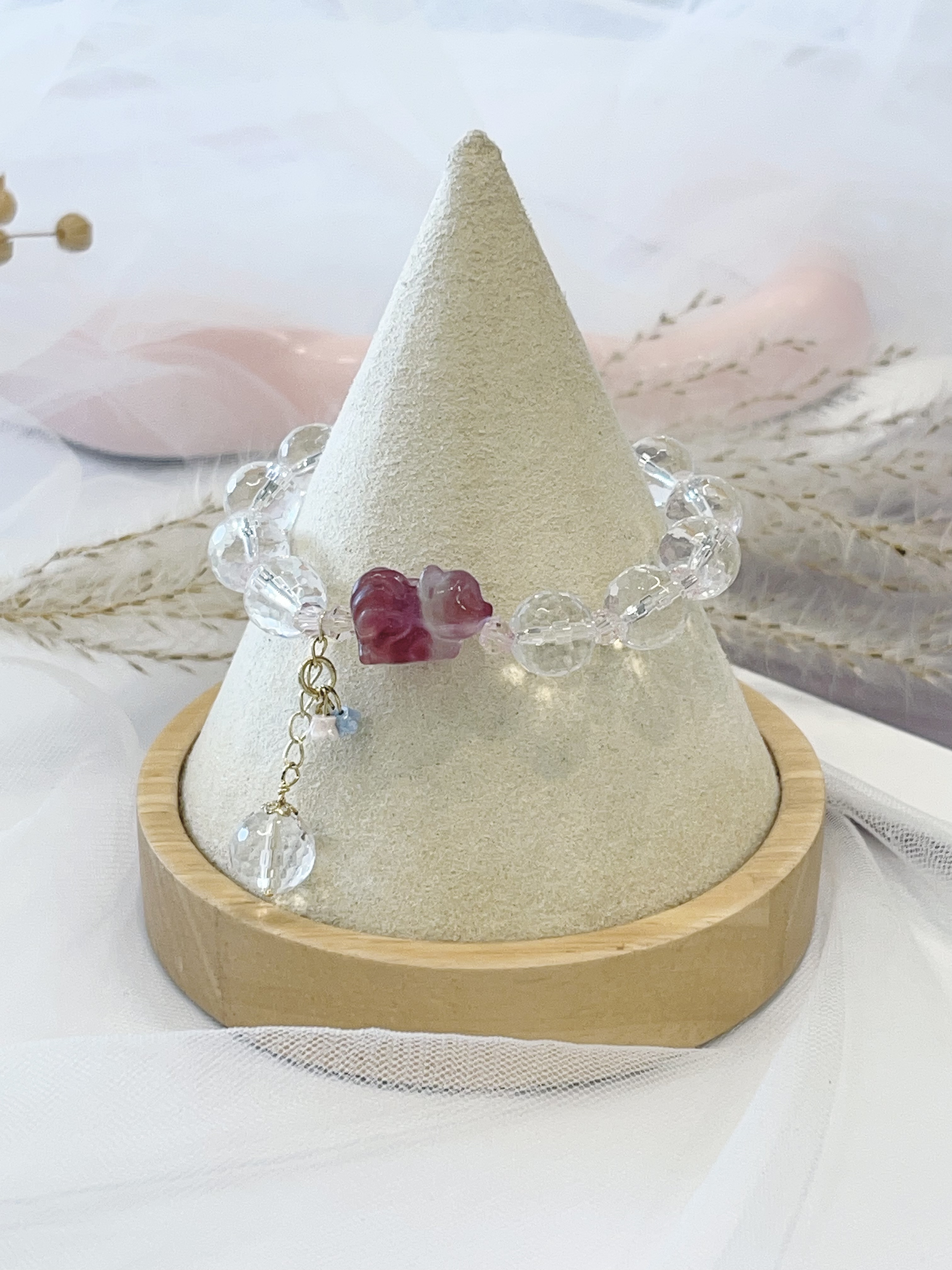 🦊 萤石小狐 × 白水晶手串 Fluorite Fox & Cut Clear Quartz｜10mm