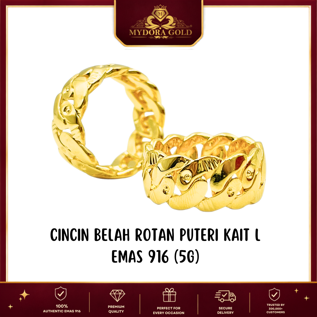 MYDORA Cincin Belah Rotan Puteri Kait L (5G) l EMAS 916/22K