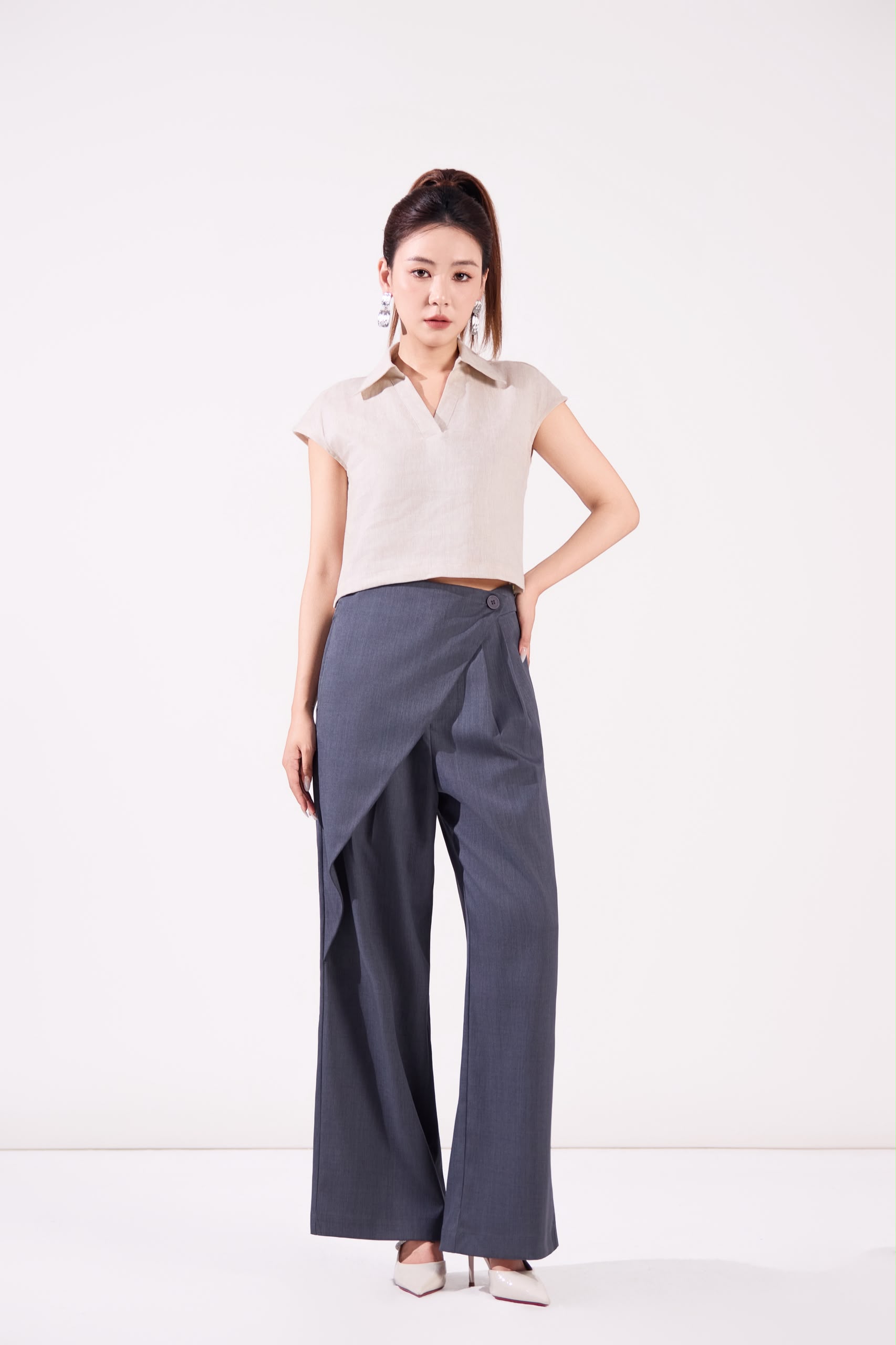 13241340 Asymmetrical Wrap Wide-Leg Pants