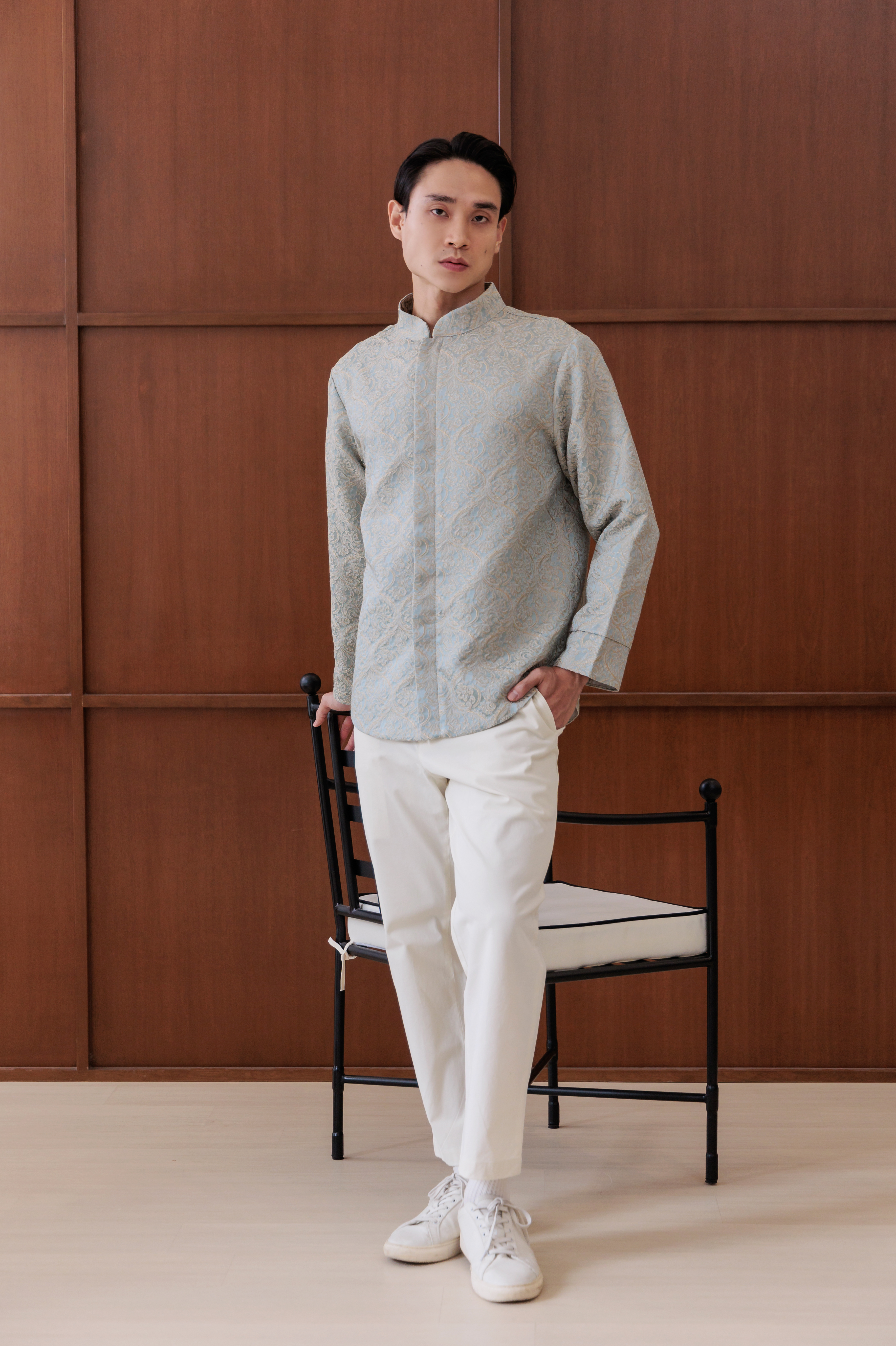 【Pre- Order】Luxe Cream Botanical Brocade Shirt  浮光跃金 IW008