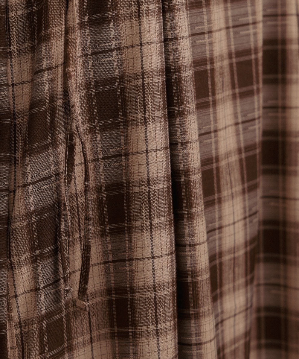 <限量現貨> 木耳邊粗肩束帶格紋OPS - brown 