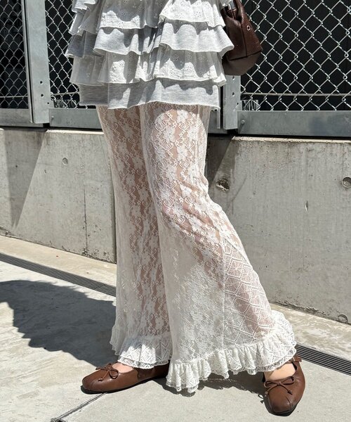 Lace喇叭層疊荷葉邊褲【JP011】