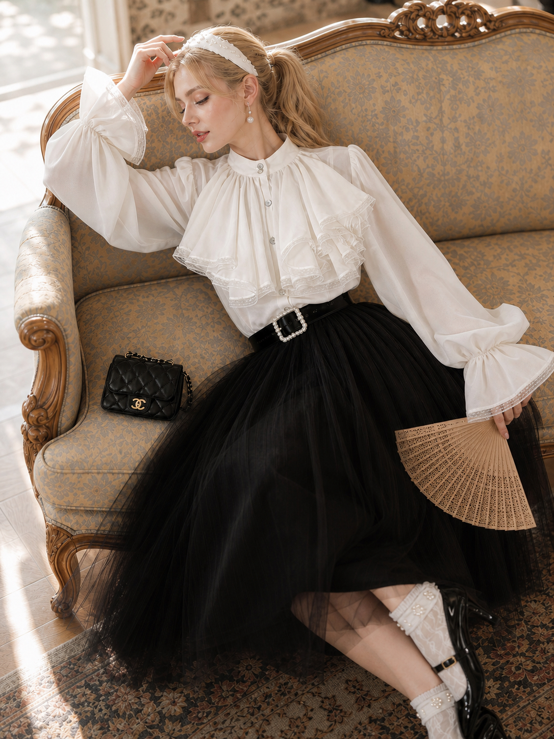經典電影蕾絲荷葉領巾小王子貴族襯衫 The Little Prince Grand Ruffle Lace Blouse