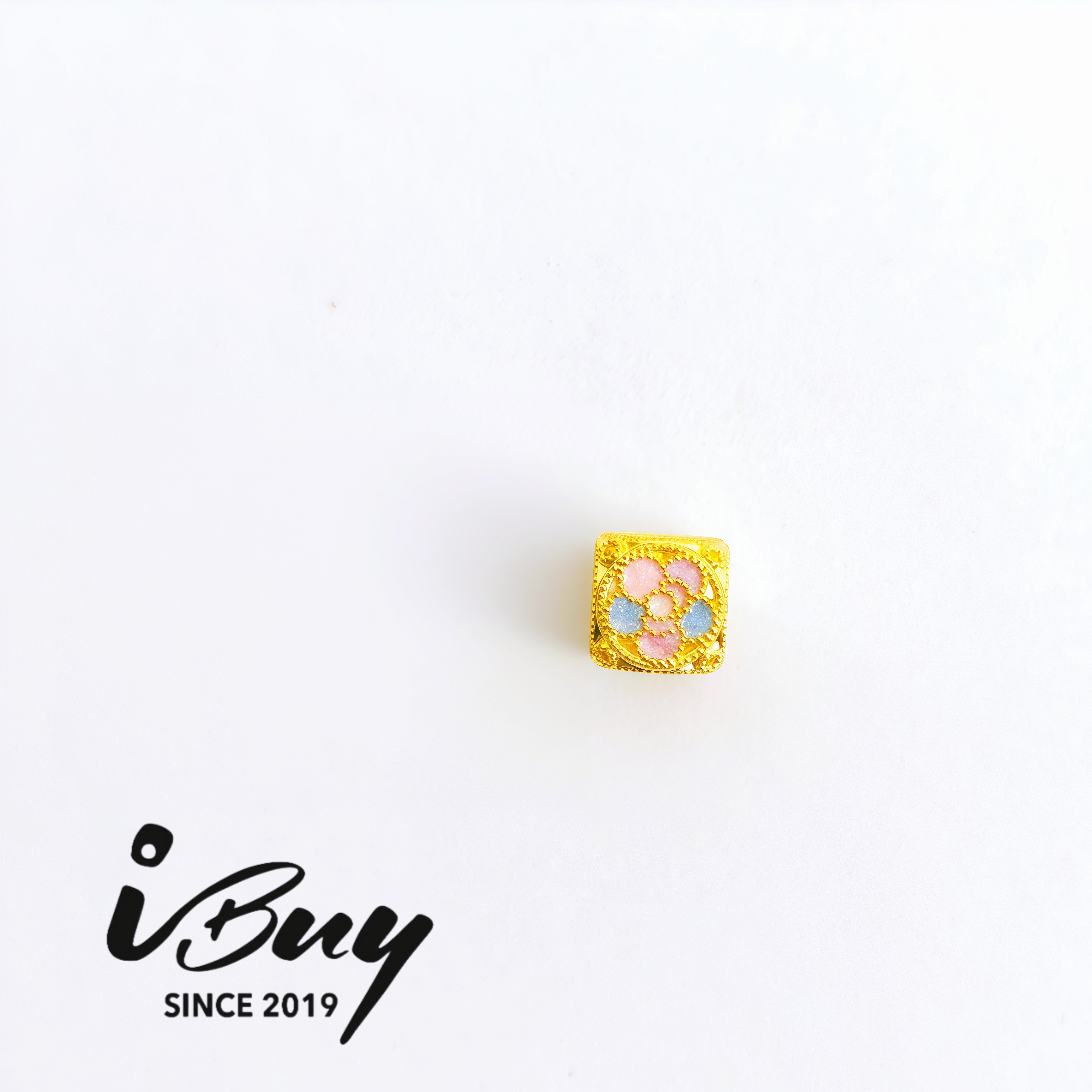 916 HARD GOLD COLORFUL ENAMEL FLOWER SQUARE BEAD 916 硬金 珐琅彩花四方块串咀