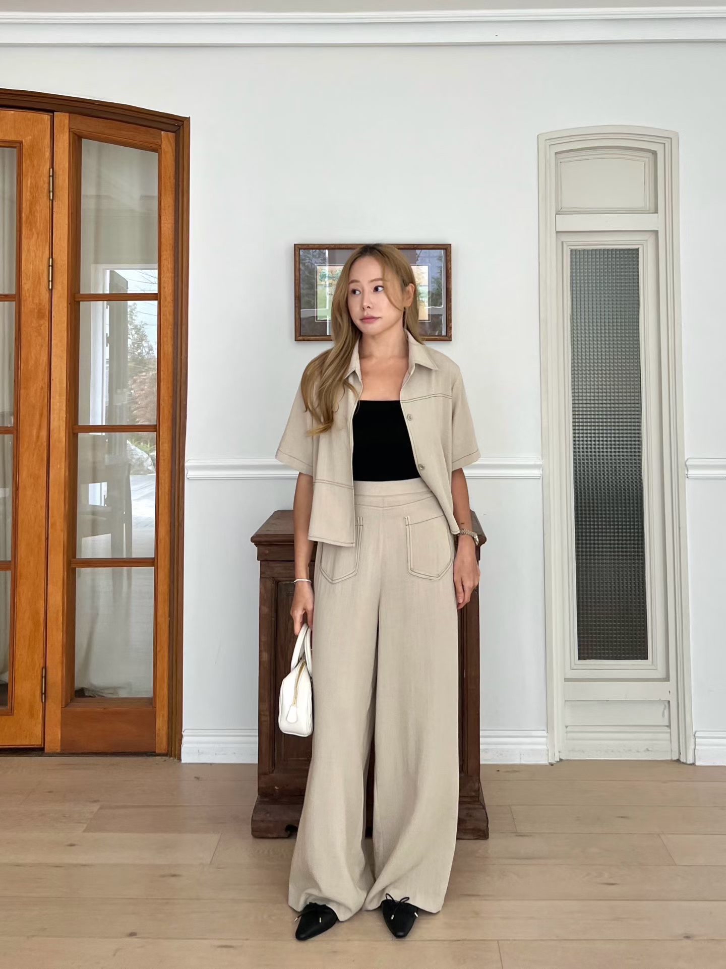 B5 高腰口袋垂墜寬褲