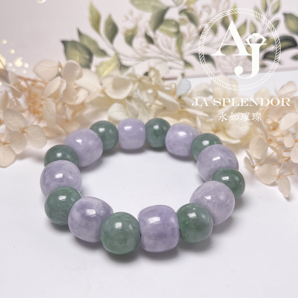 FBG26-H60 天然翡翠A玉-紫綠相間糖果色路路通手串（旺人緣）