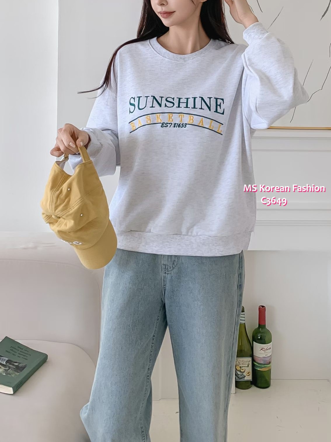 C3649 韓國🇰🇷拼色字母print衛衣