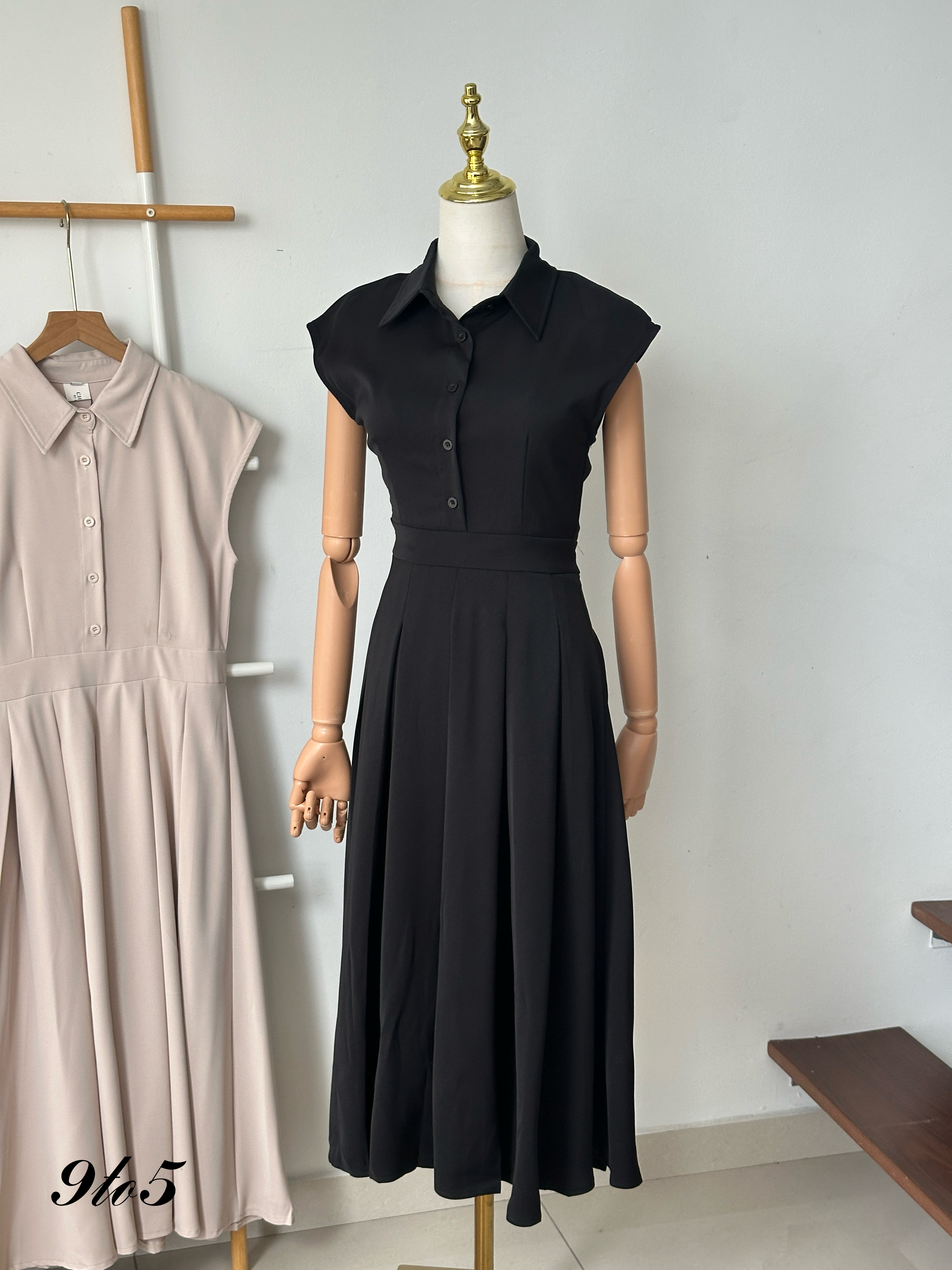 D2337 Cape Sleeve Pleated Dress - 3 Colors