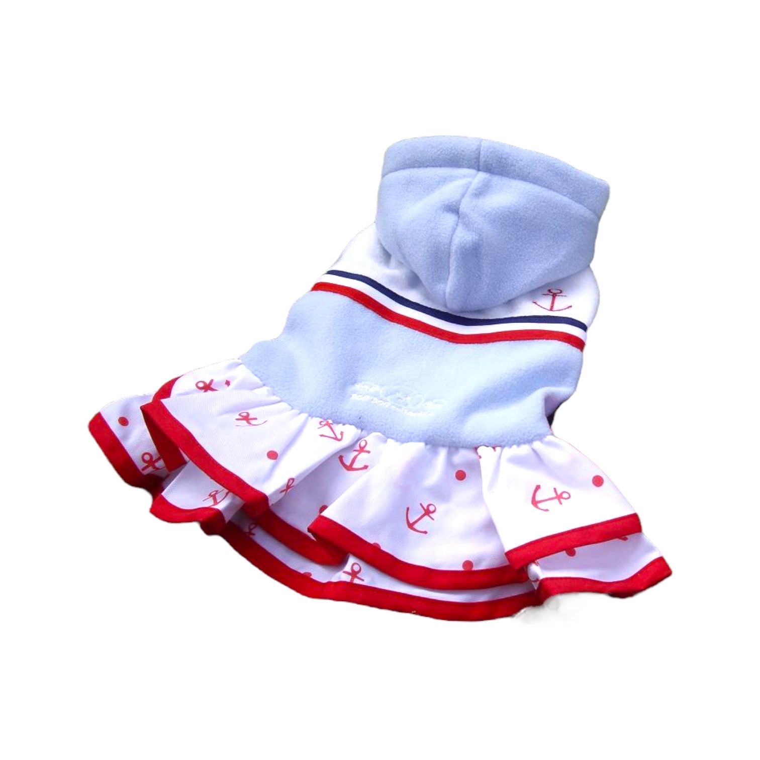 S146BL 有帽藍白紅條裙 - 粉藍色