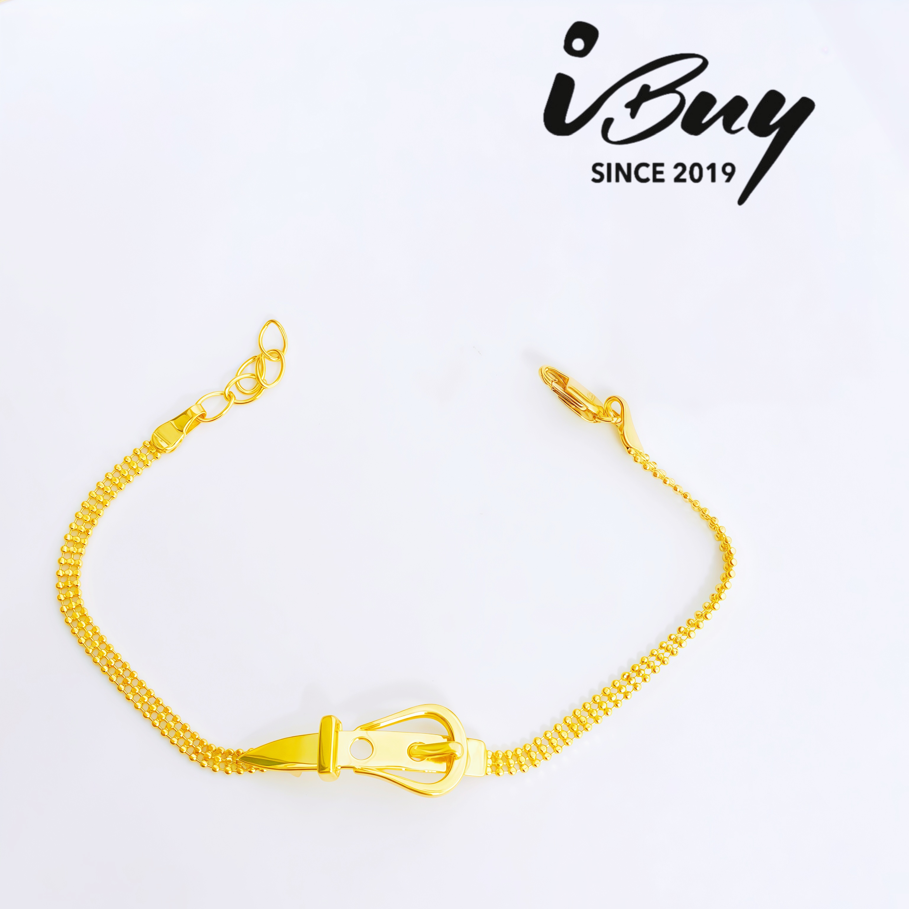 916 GOLD BELT 3 LINE CRYSTAL BRACELET 916 金 三行皮带扣手链