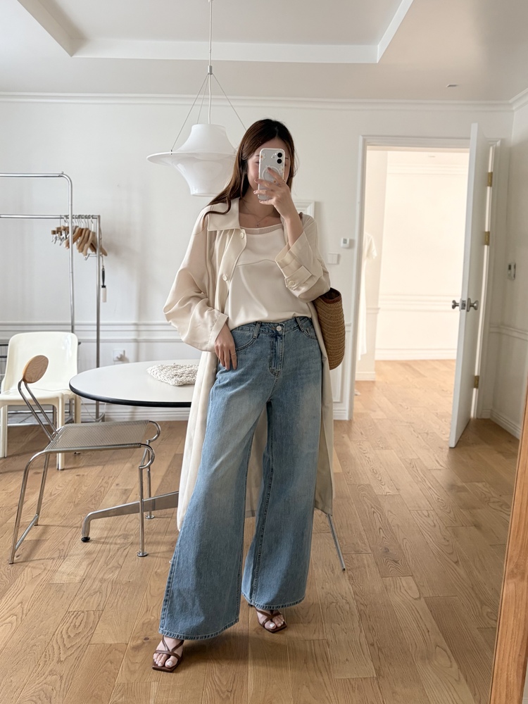 [薄!] Faded Wash Wide Leg Jeans