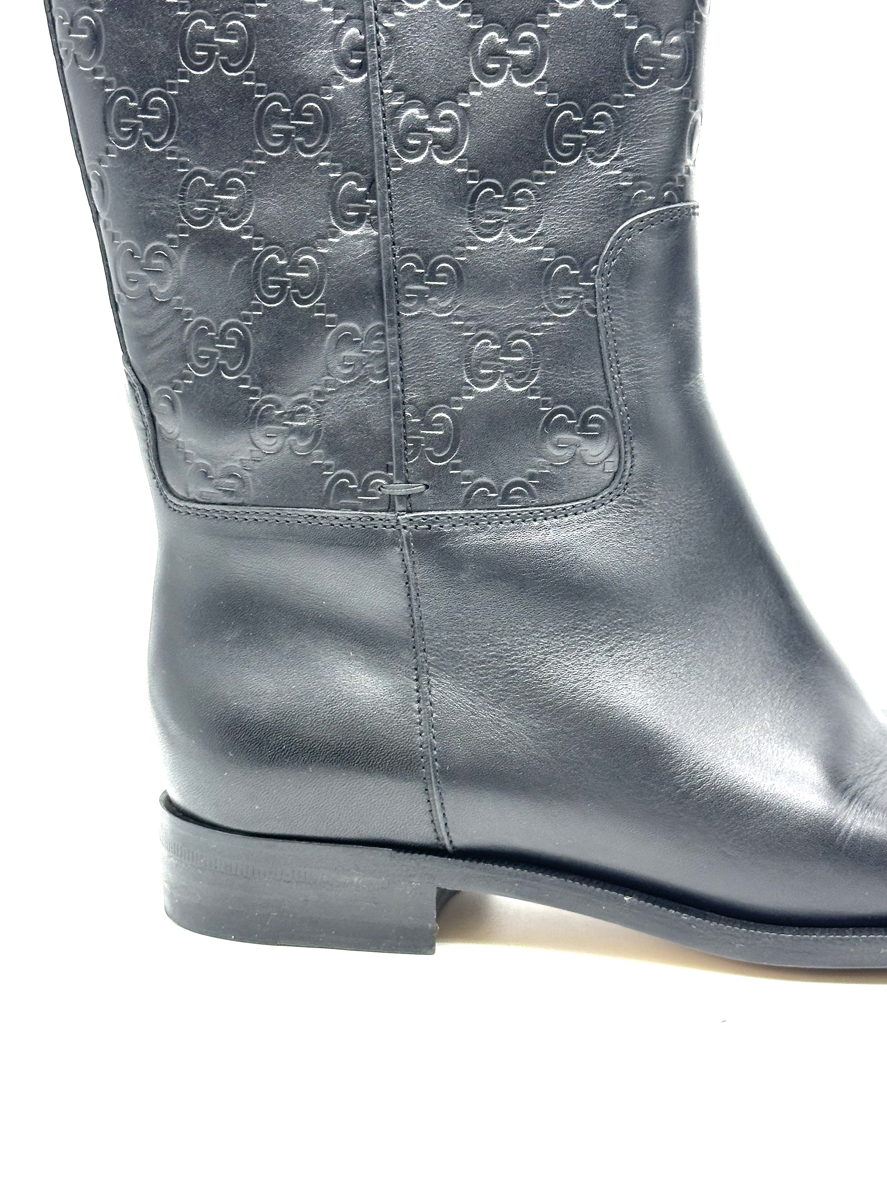 Pre-owned Gucci black Guccissima leather 85th anniversary knee-length boots / Product Code: 26040408