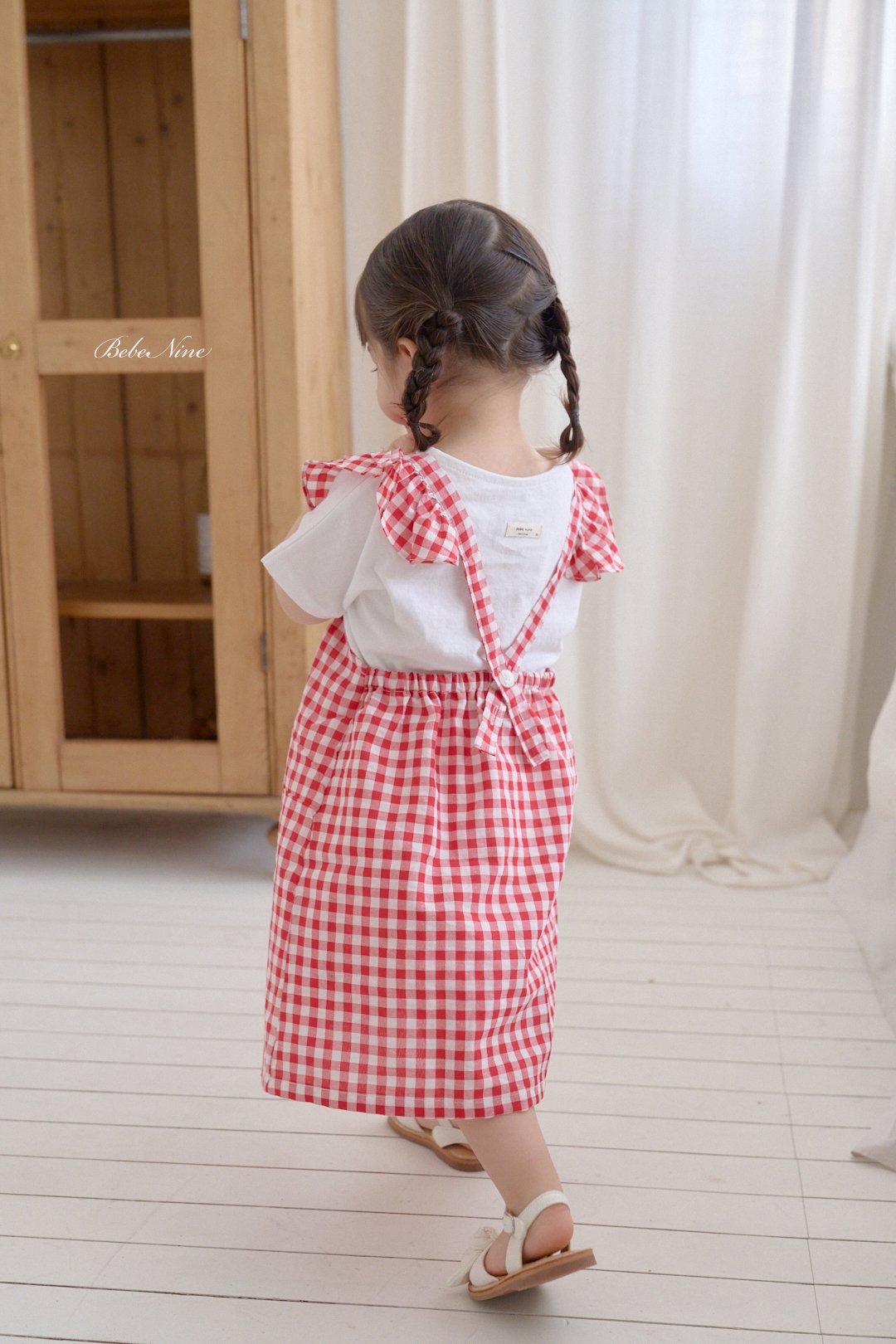 ☀️預訂 韓國直送☀️🇰🇷Bebenine兩色格紋荷葉邊純棉吊帶連身裙