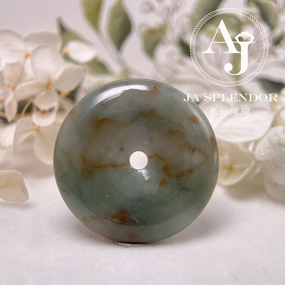 JN-223 天然翡翠A玉 特色綠映紅平安扣