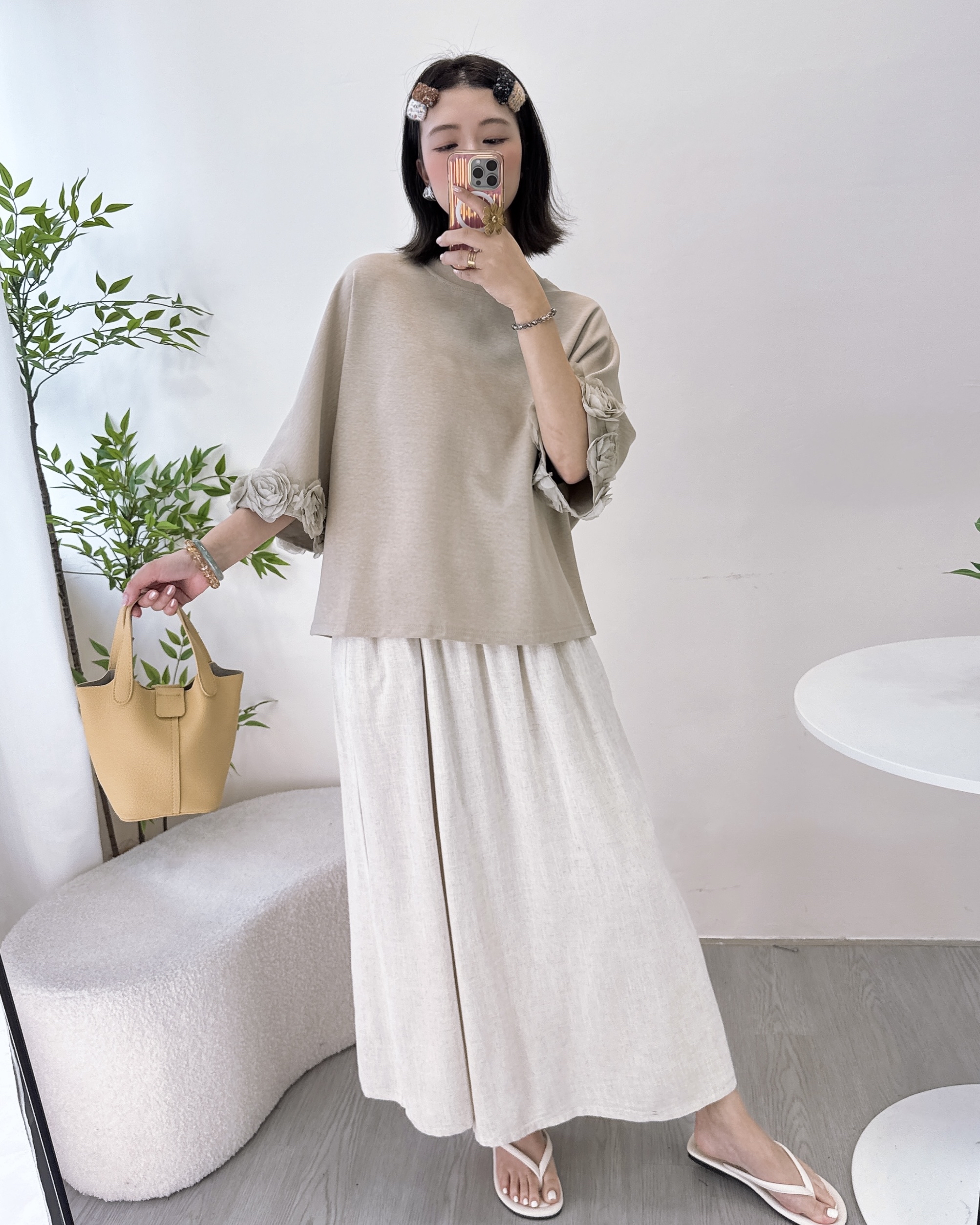 滑嘟嘟太空棉玫瑰花七分袖上衣 3色