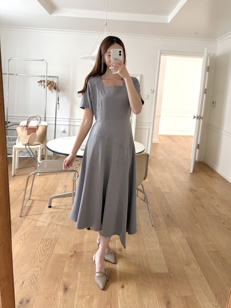 Asymmetric Striped Dress (Grey)