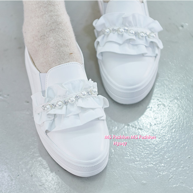 H3047 韓國🇰🇷厚底閃石ruffle slipon