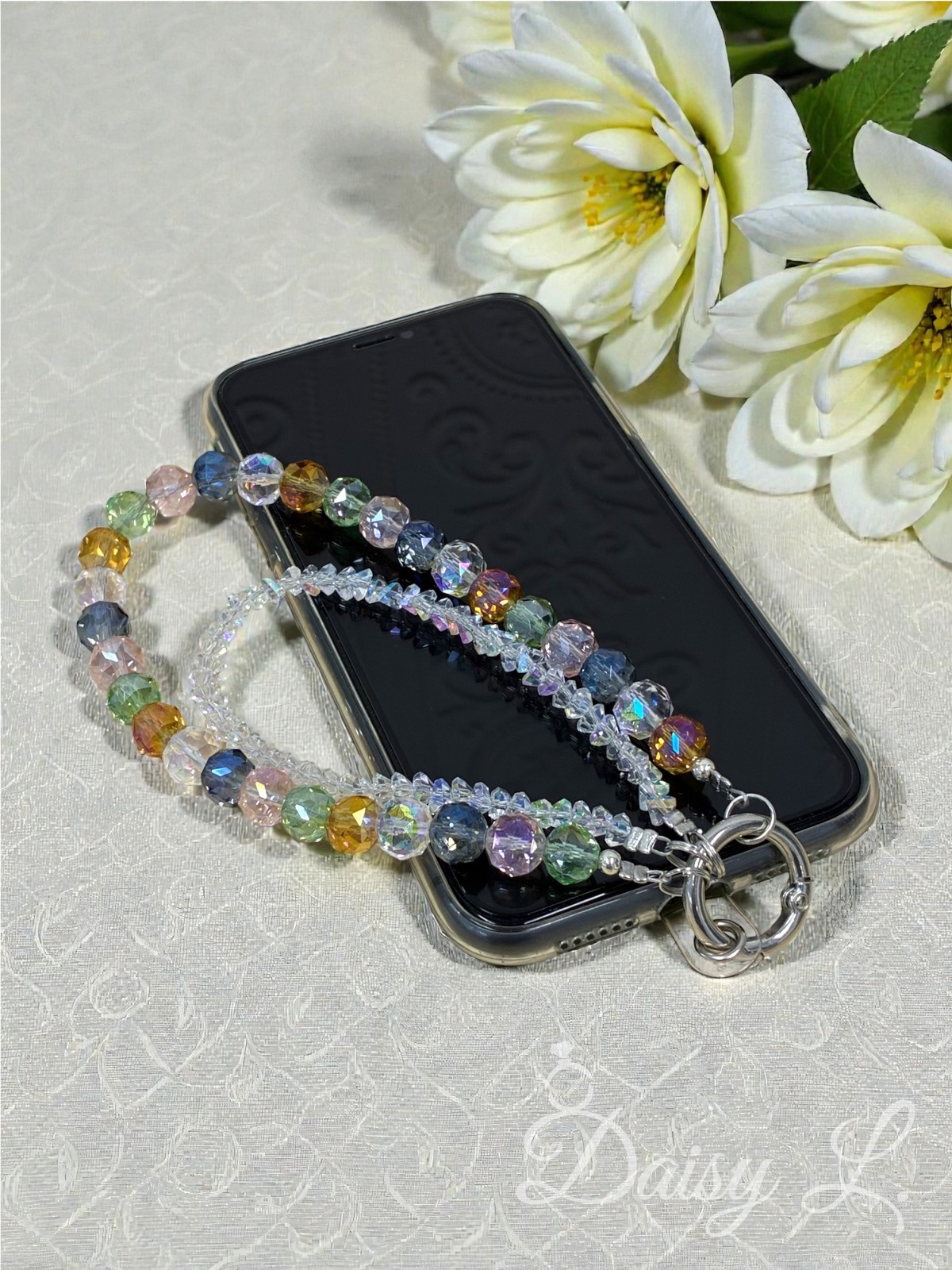 彩色水晶雙層手機掛繩