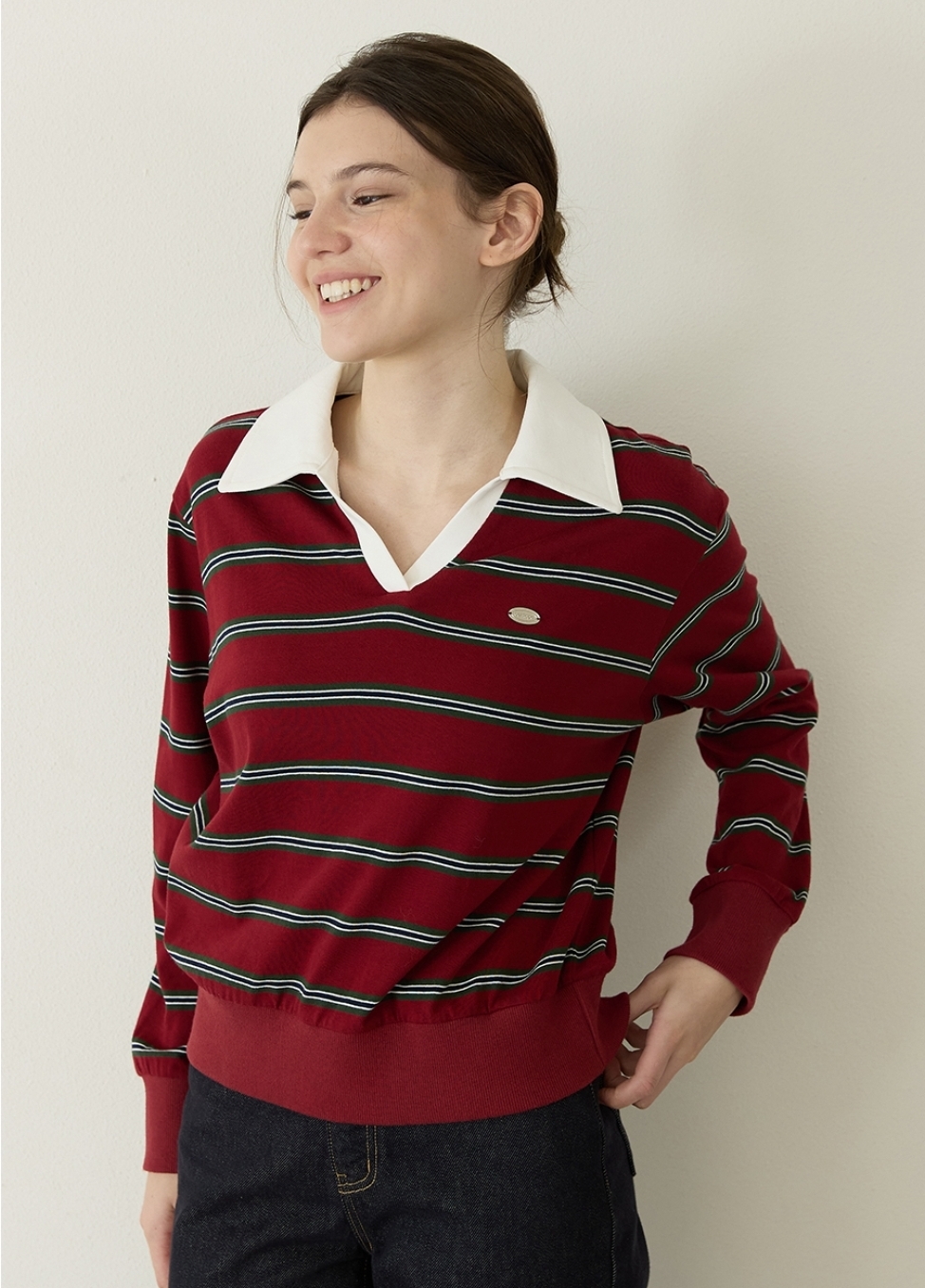Ourhope Stripe Collar Sweatshirt 
