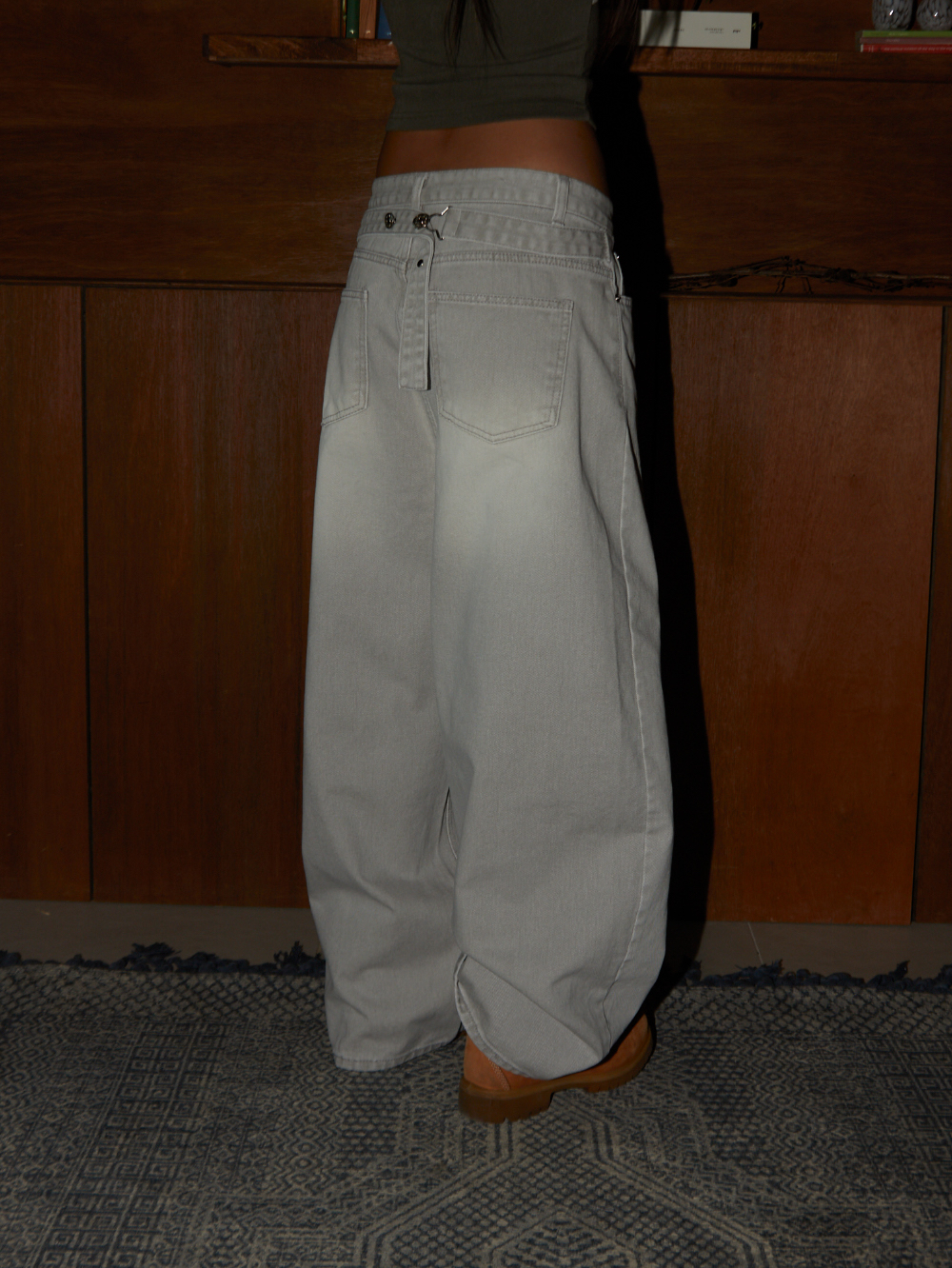 Mega Wide Backstrap Denim Pants 