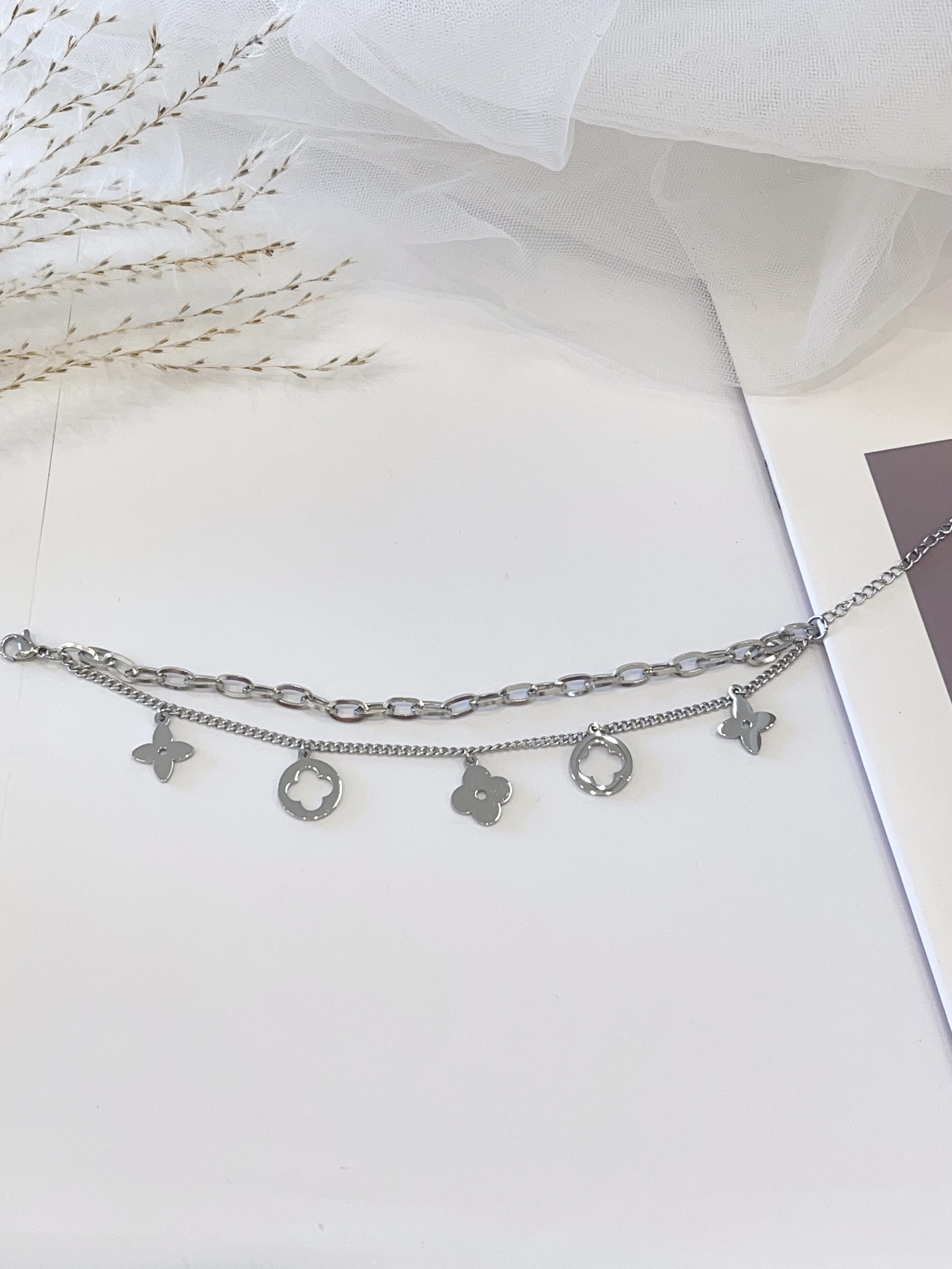 四叶草双链设计钛钢手链