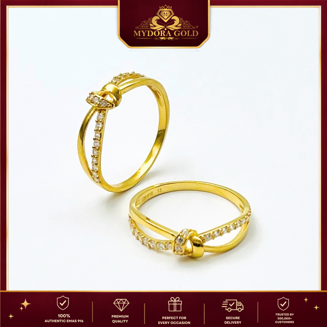 MYDORA Cincin Batu CZ Spinner Knot l EMAS 916/22K