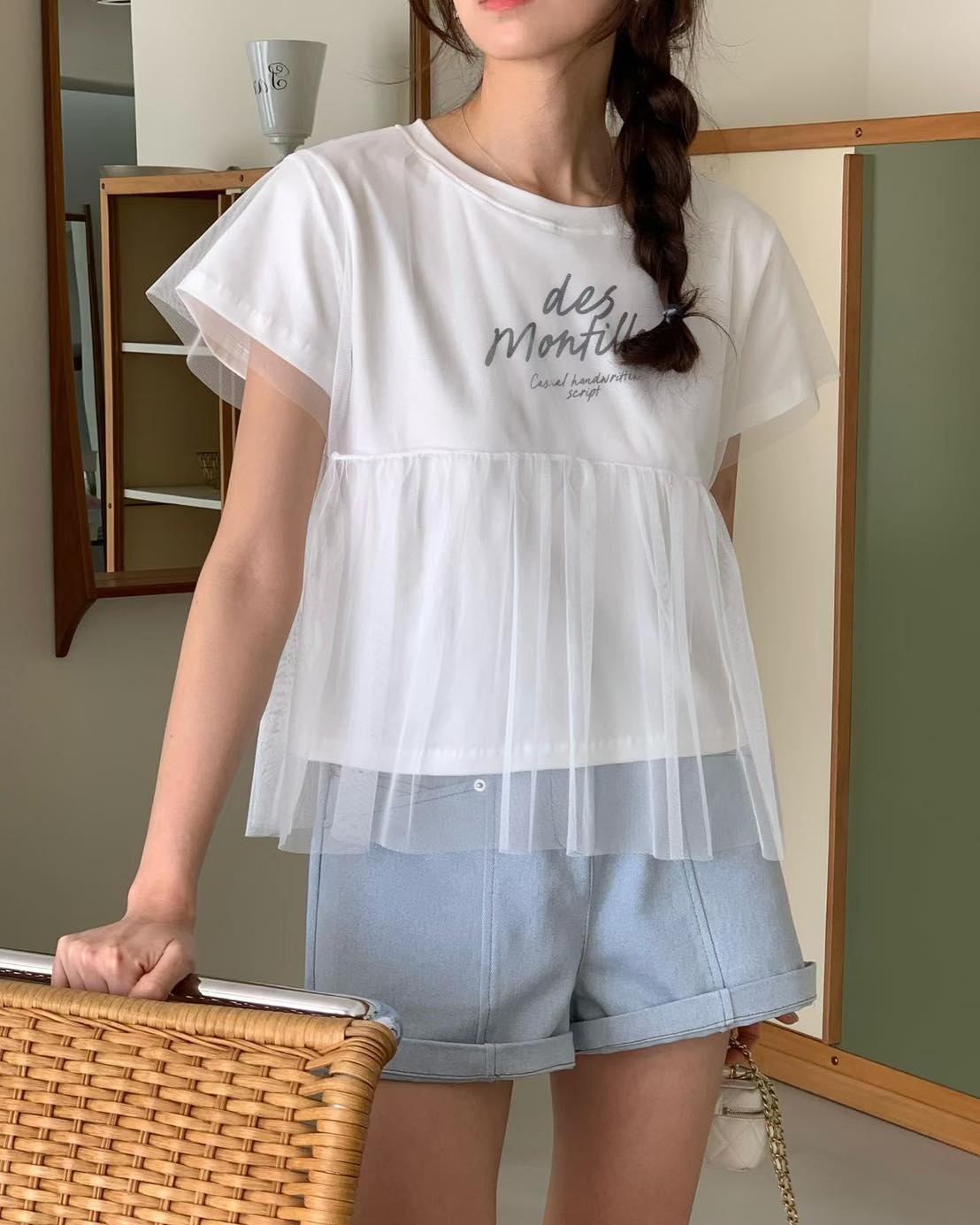 甜美仙氣感網紗拼接 Tee