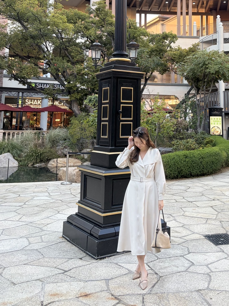 Classic Flared Trench Dress (Ivory)