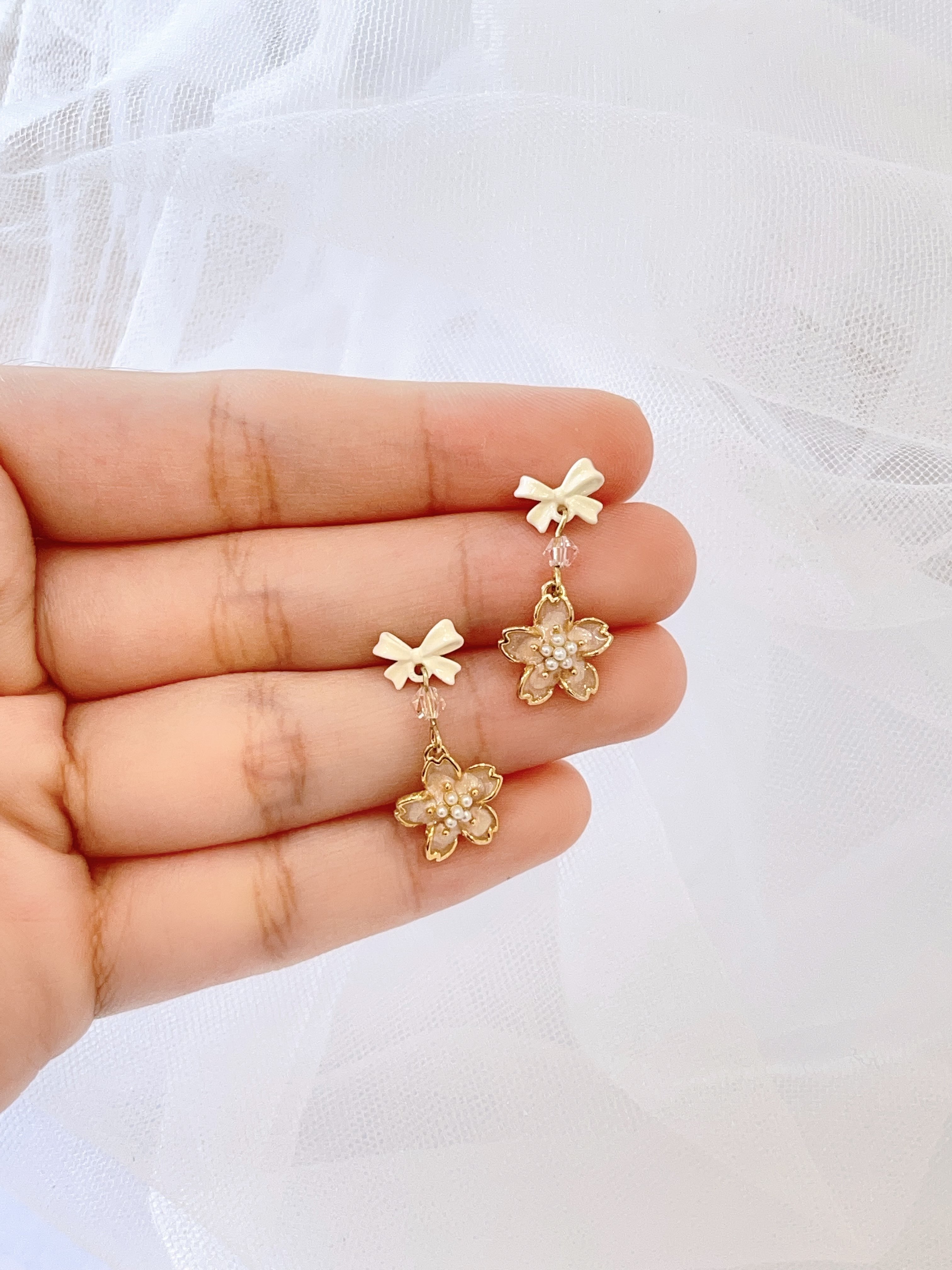 芭蕾风蝴蝶结樱花耳坠耳环