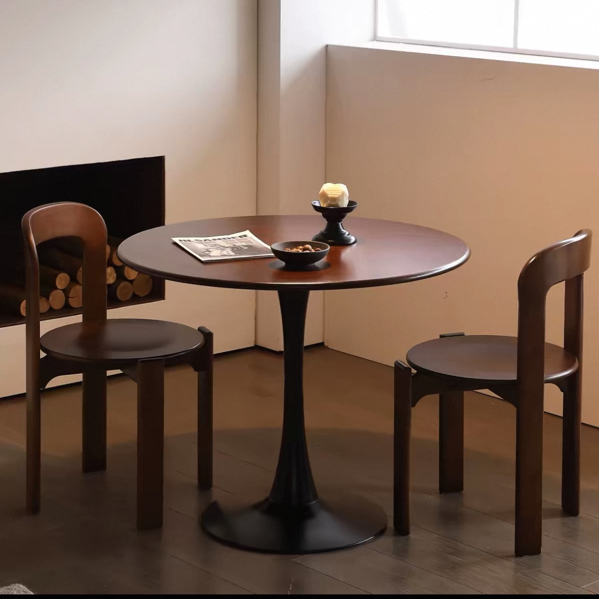 實木中復古圓形餐枱椅組合 北歐風 客廳陽台咖啡茶幾 細單位家用 Dining table