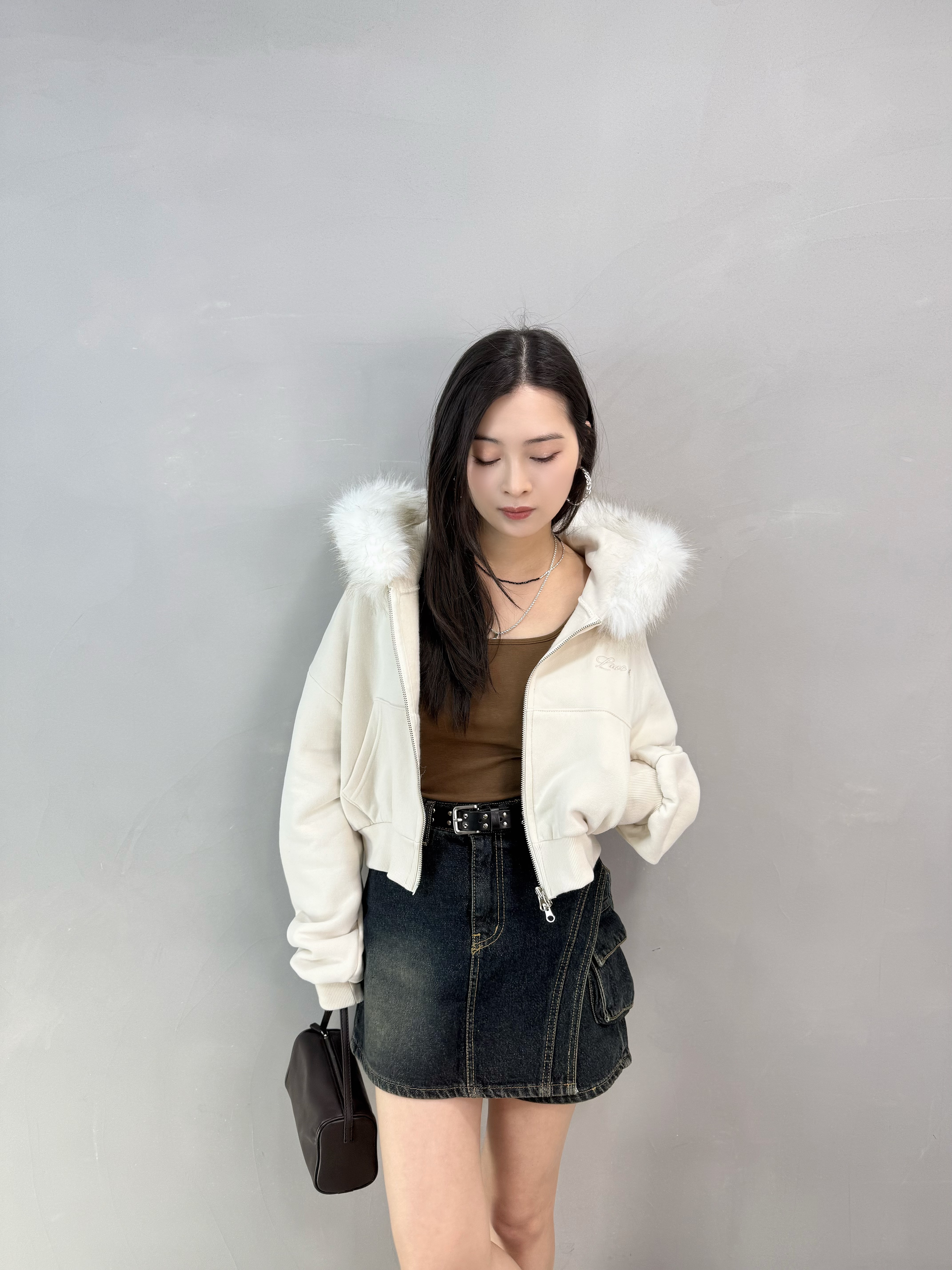 E61 側袋洗水牛仔裙褲