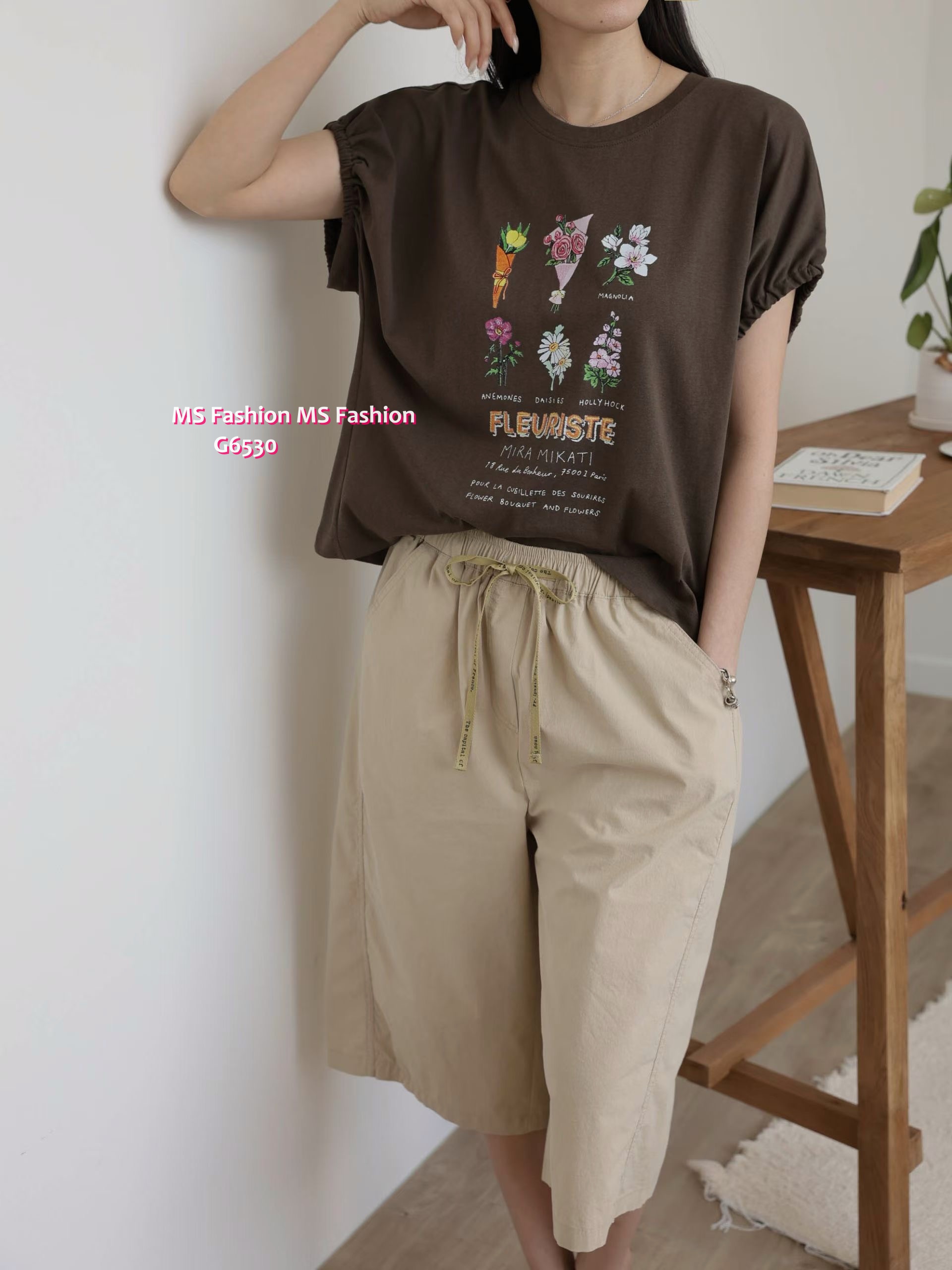G6552 靚花print橡筋袖top