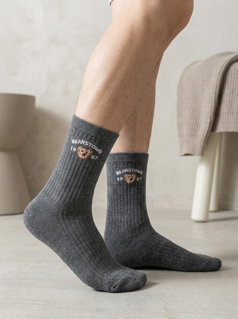 Korean Bearstown Men's Mid Crew Socks