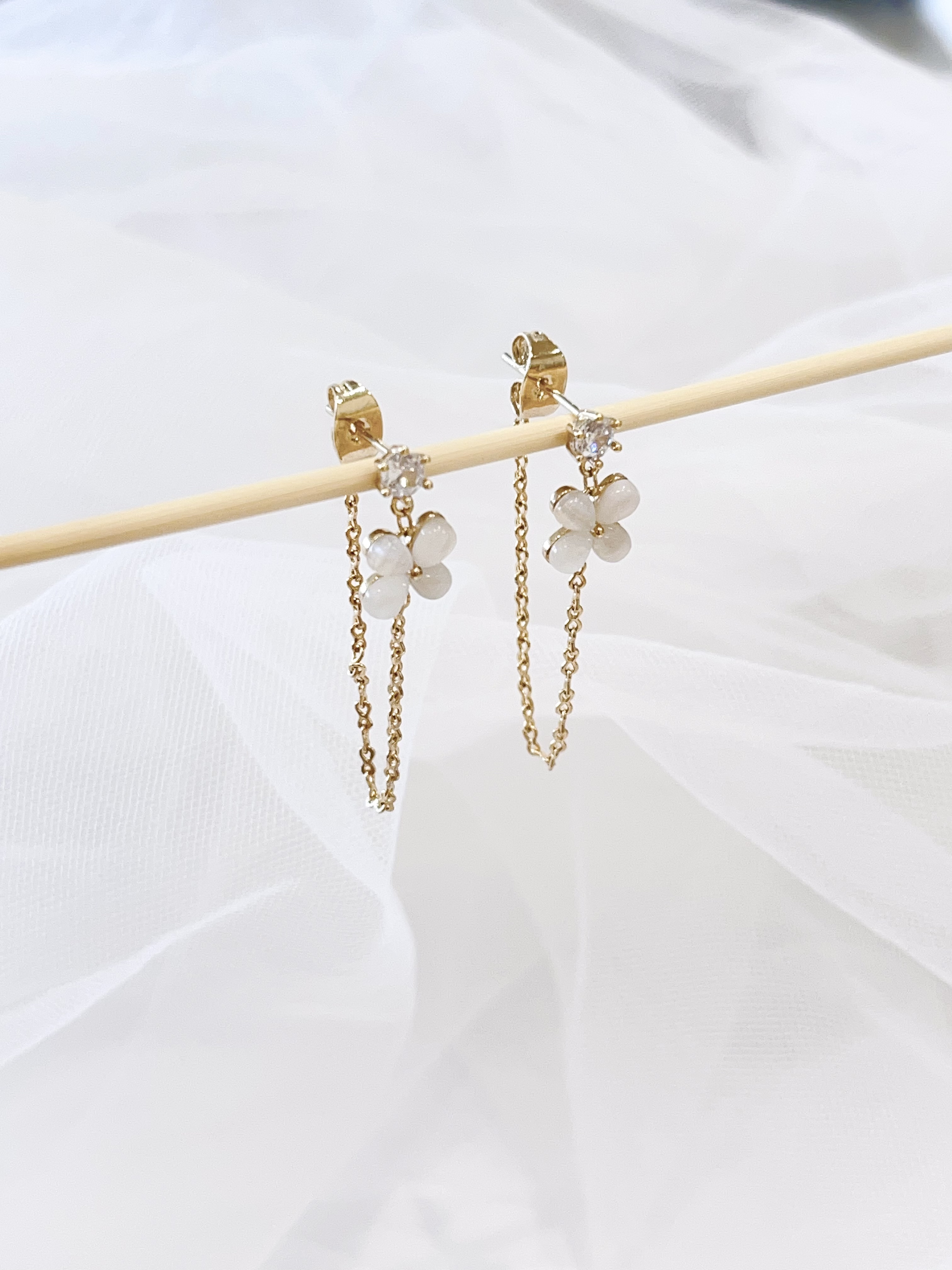 时尚前后戴猫眼石流苏耳环