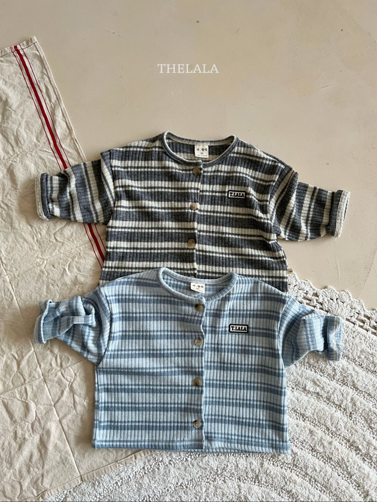 🌸預訂 韓國直送🌸🇰🇷THELALA兩色標誌刺繡章條紋開襟外套