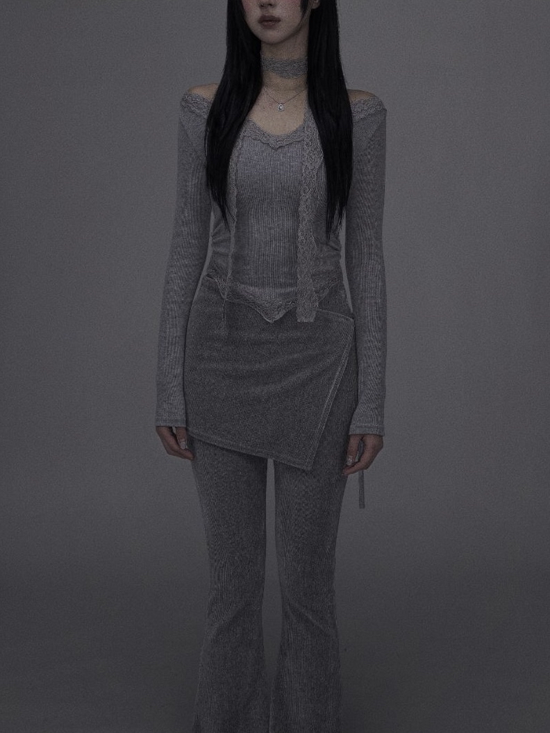 Lace V-Neck Top and Scarf Set