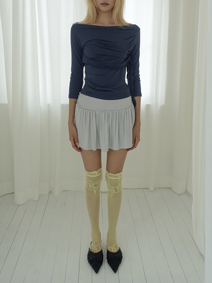Asymmetric Ruched Boatneck Top