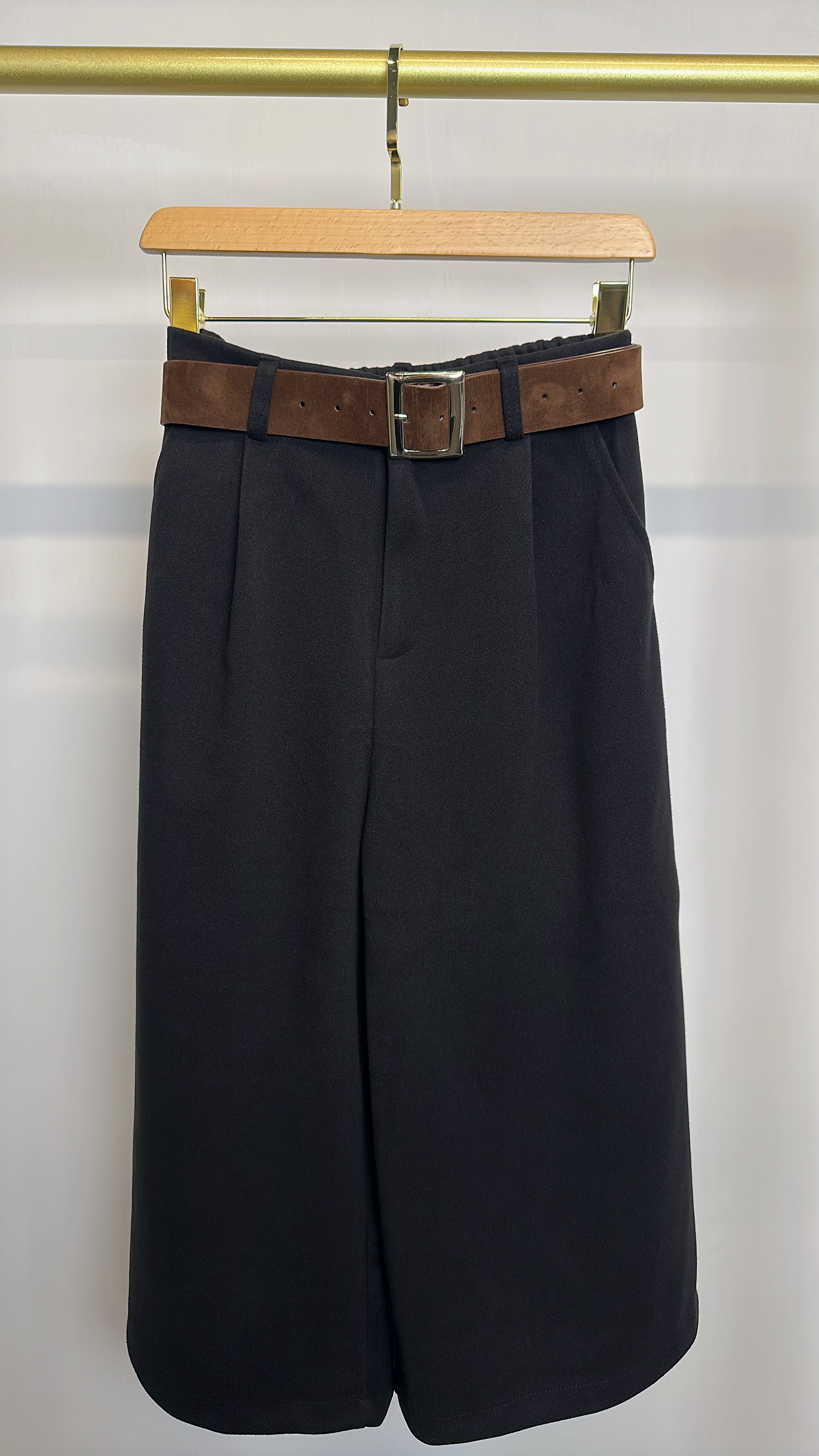 保暖薄羊絨八分闊褲（深啡色）（黑色）